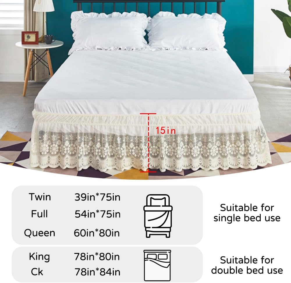Ivory Lace Wrap‑Around Full Bed Skirt