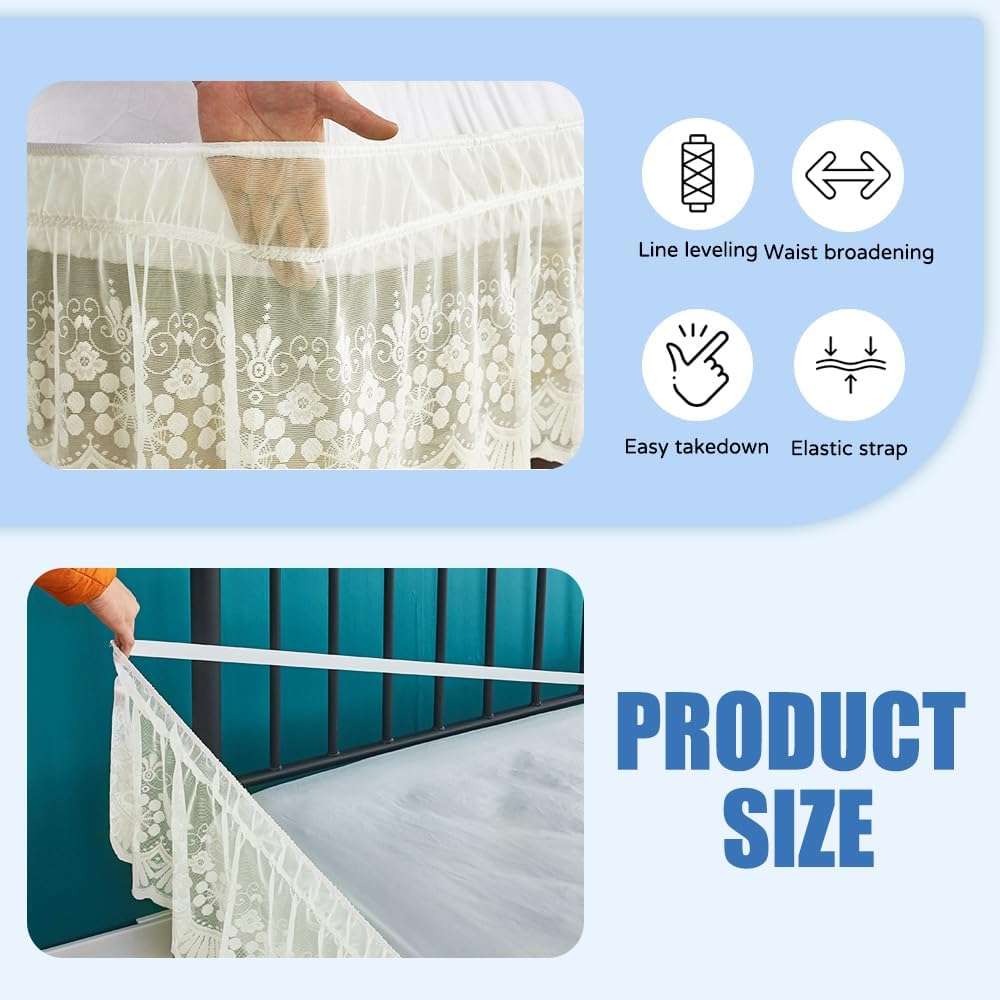 Ivory Lace Wrap‑Around Full Bed Skirt