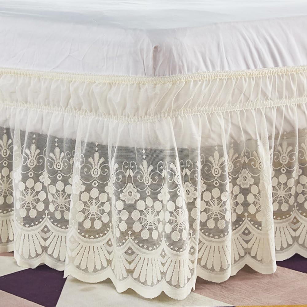 Ivory Lace Wrap‑Around Full Bed Skirt