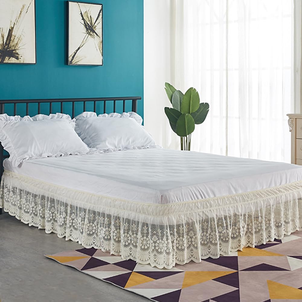 Ivory Lace Wrap‑Around Full Bed Skirt