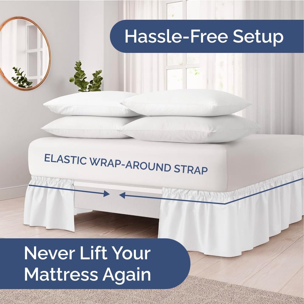 White Wrap‑Around Queen Bed Skirt