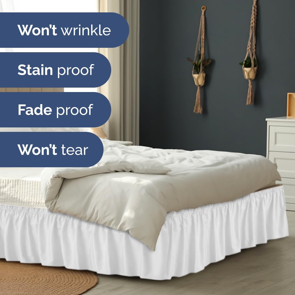 White Wrap‑Around Queen Bed Skirt