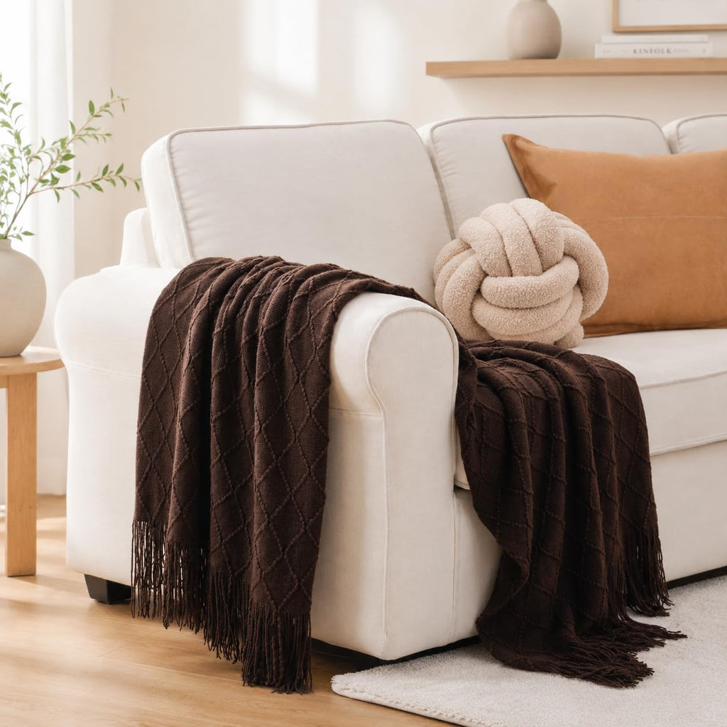 Dark Brown Knit Throw Blanket