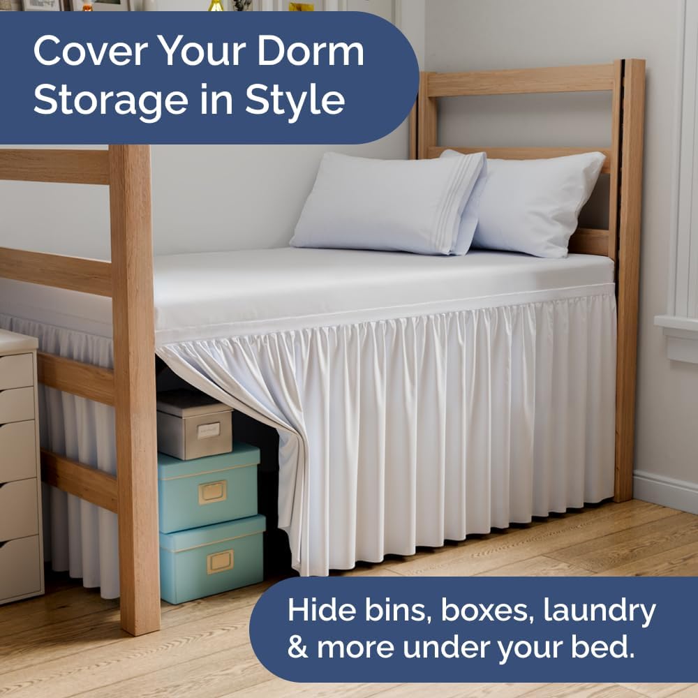 Linens White Twin XL Dorm Bed Skirt