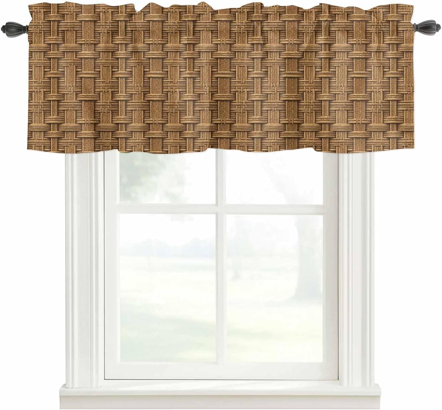 Vintage Rattan Farmhouse Window Valance Curtain