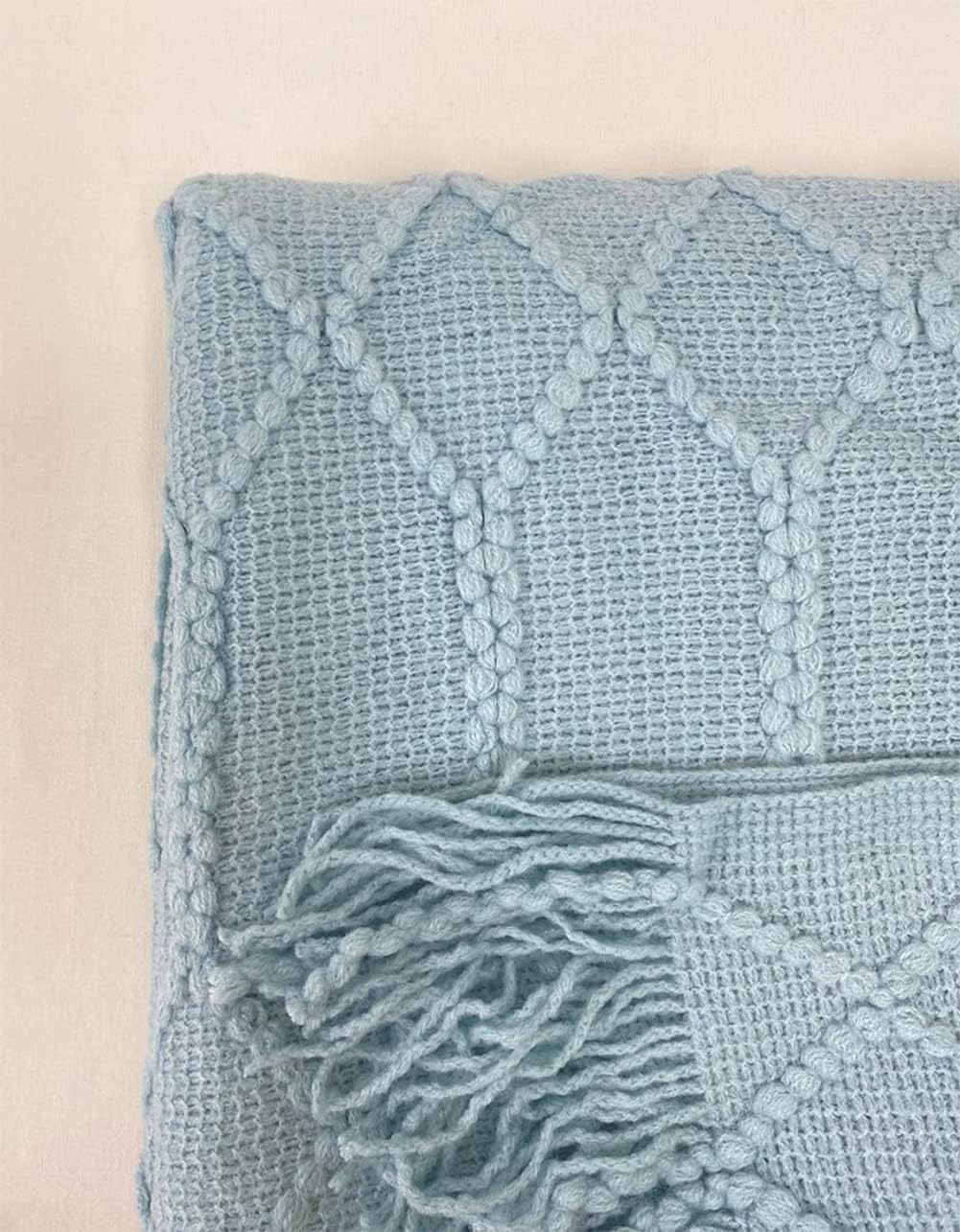 Styles Aqua Diamond Knit Fringe Throw Blanket