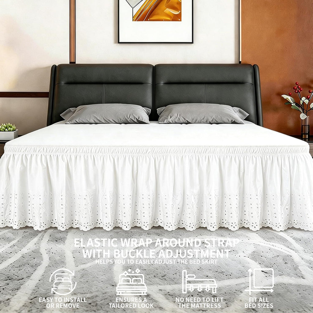 White Wrap‑Around King Bed Skirt