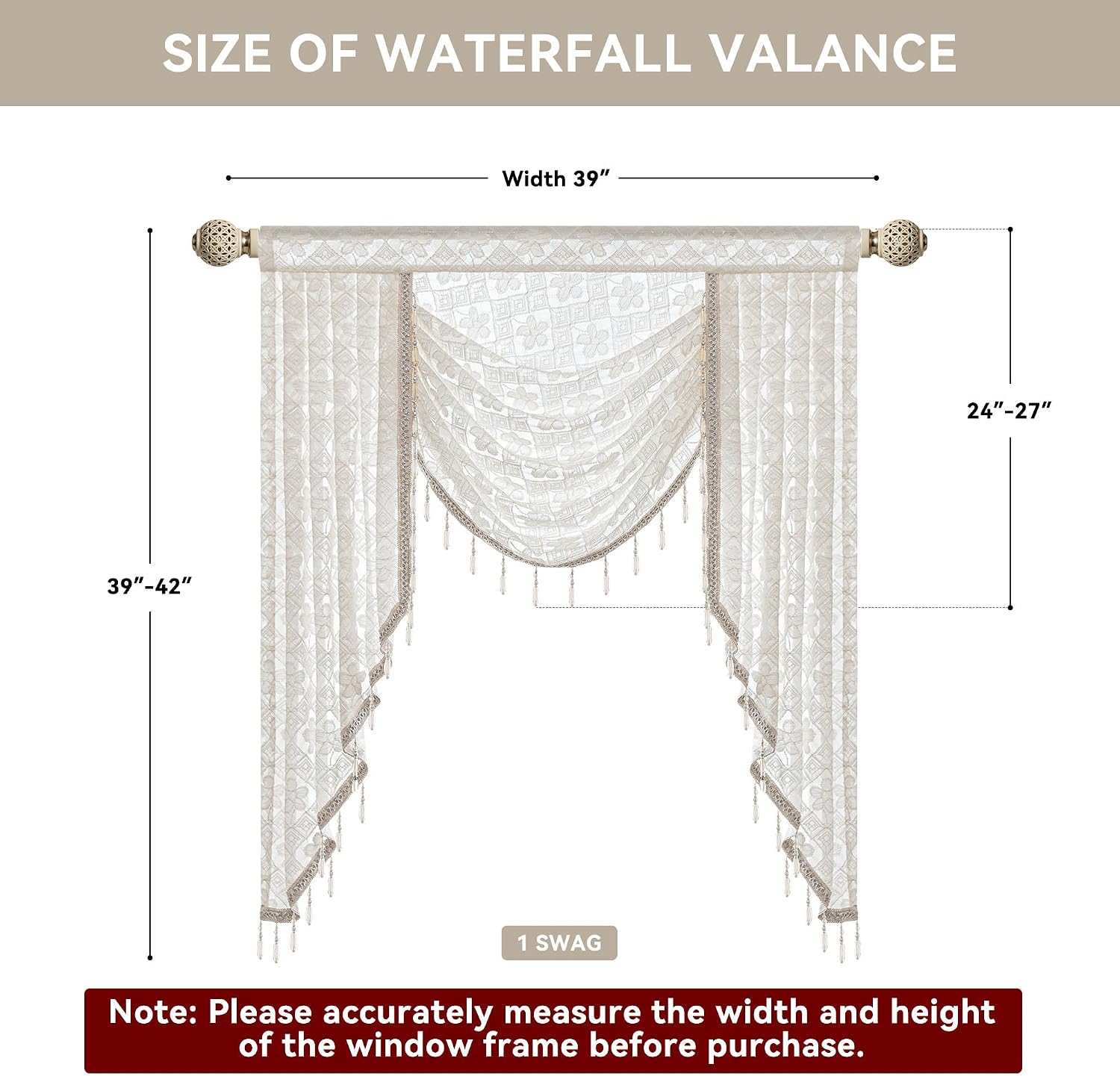 Beige White Sheer Waterfall Valance
