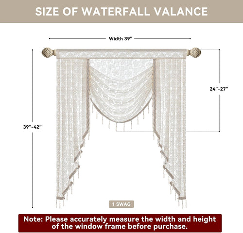 Beige White Sheer Waterfall Valance