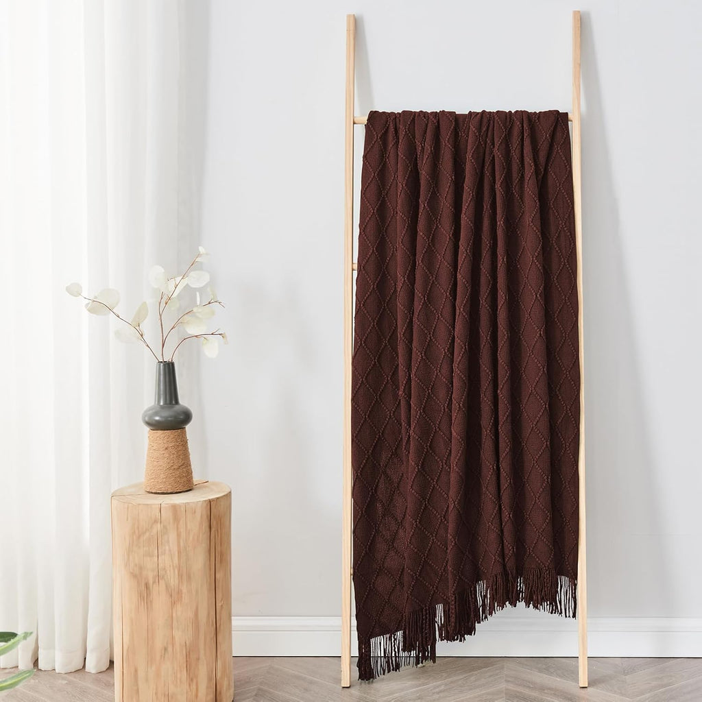 Brown Diamond Knitted Throw Blanket