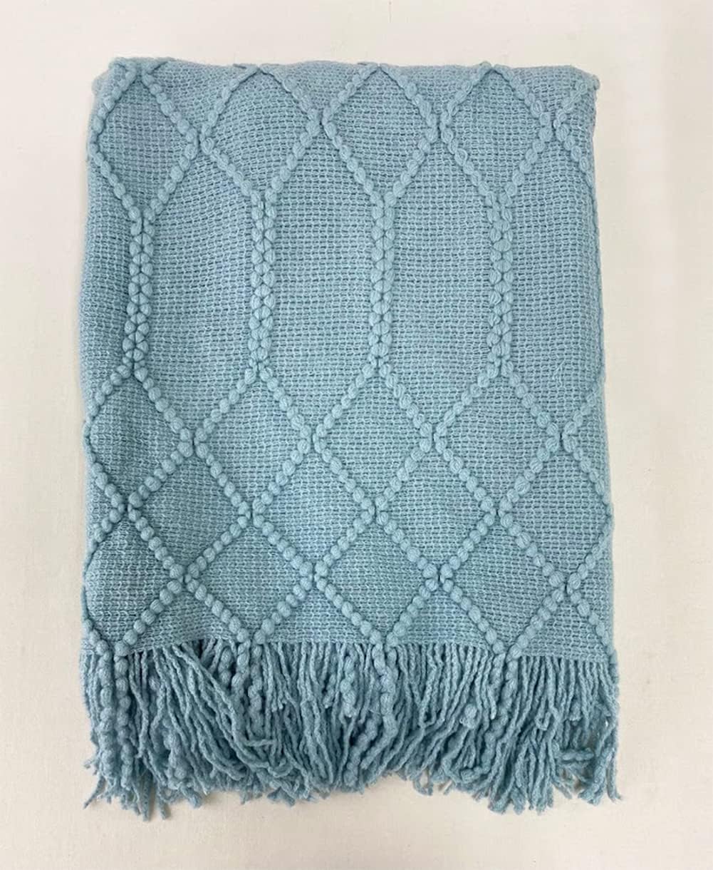 Styles Aqua Diamond Knit Fringe Throw Blanket