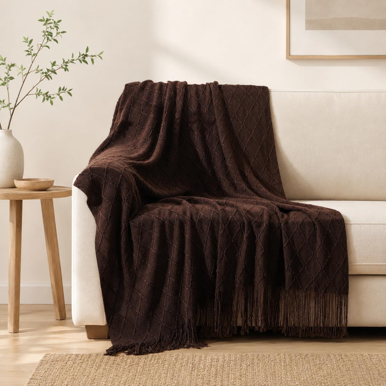 Dark Brown Knit Throw Blanket