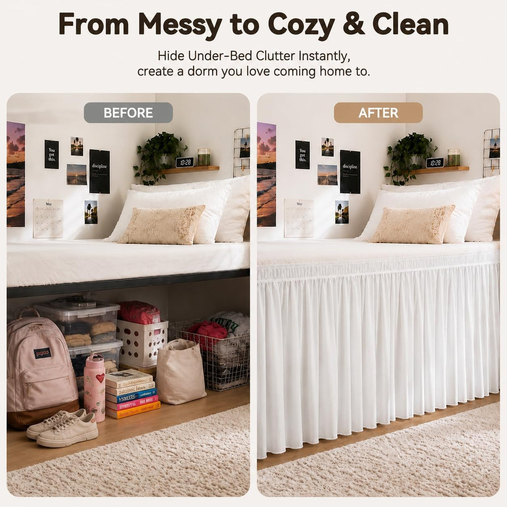 White Elastic Wrap Twin XL Dorm Bed Skirt