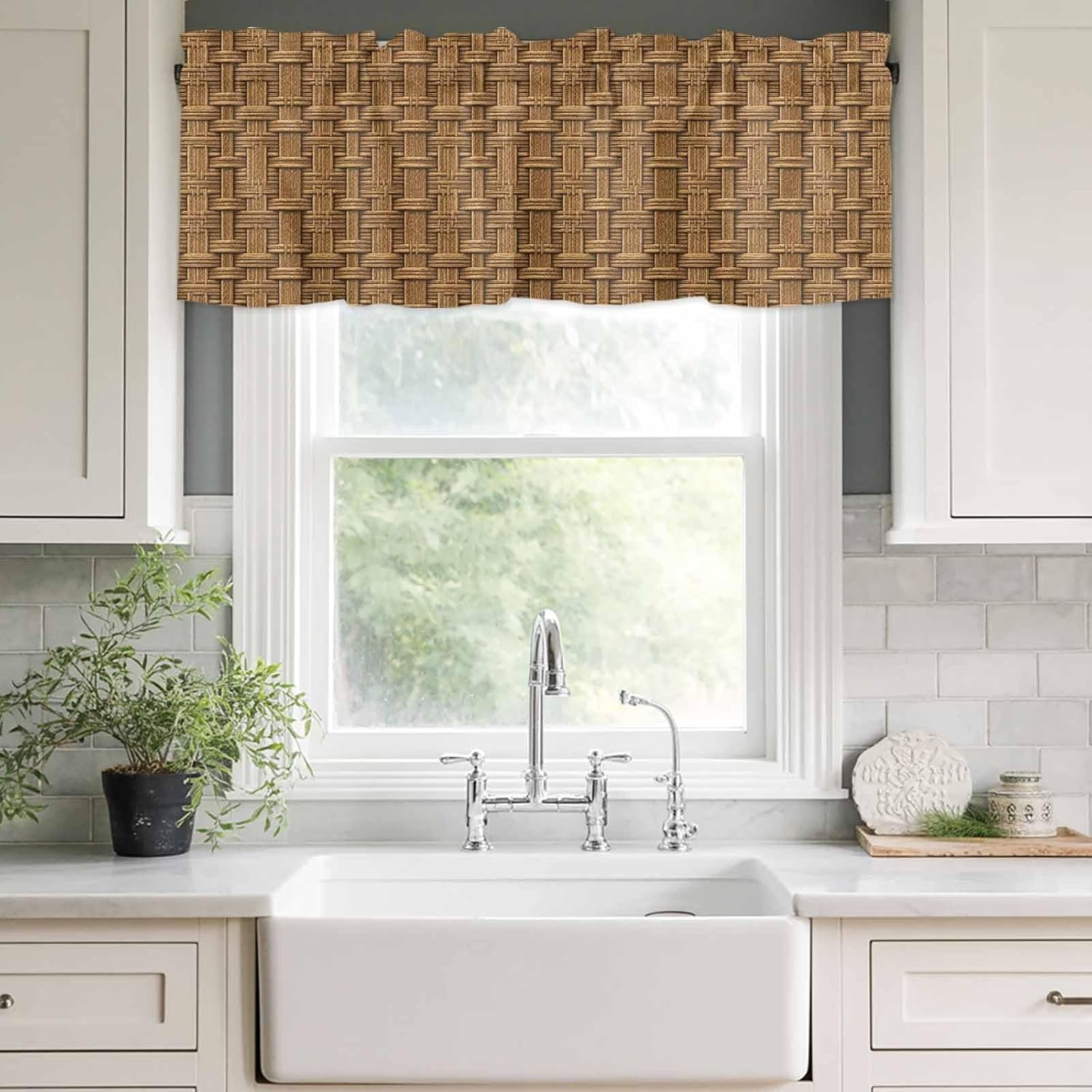 Vintage Rattan Farmhouse Window Valance Curtain