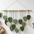 Light‑Green Leaf Feather Macrame Wall Hanging