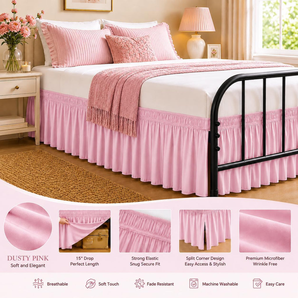 Dusty Pink Split‑Corner Full Bed Skirt