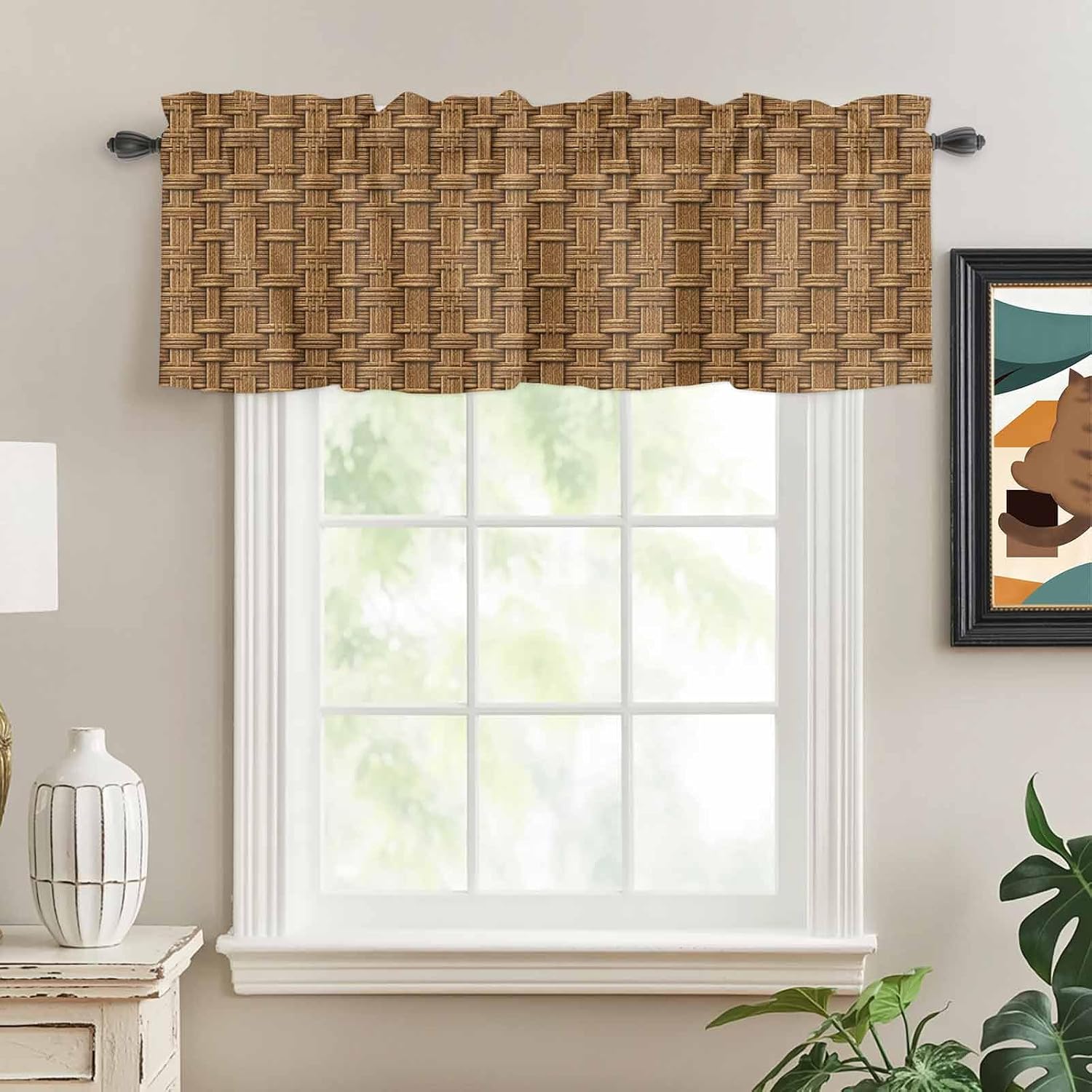 Vintage Rattan Farmhouse Window Valance Curtain