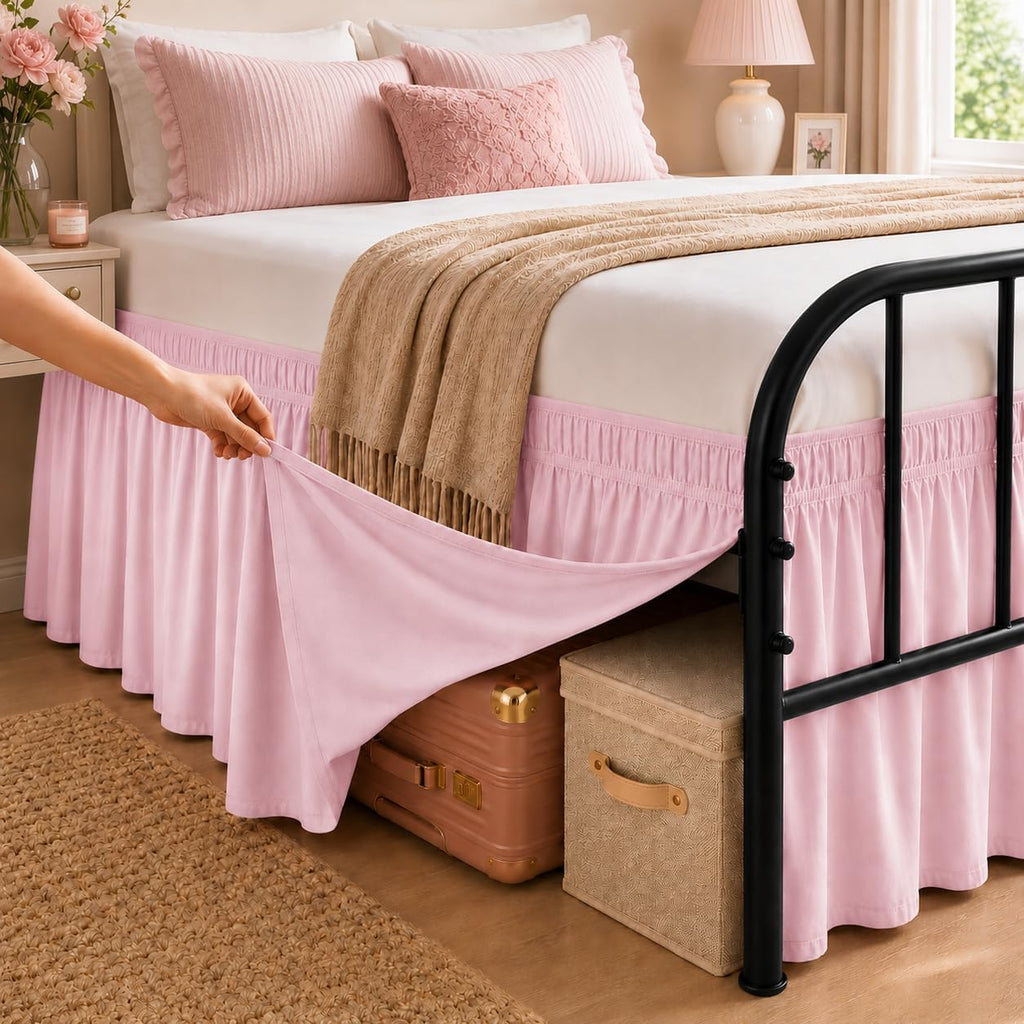 Dusty Pink Split‑Corner Full Bed Skirt