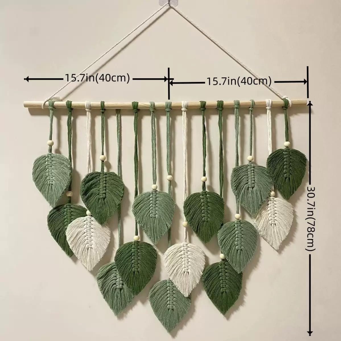 Light‑Green Leaf Feather Macrame Wall Hanging
