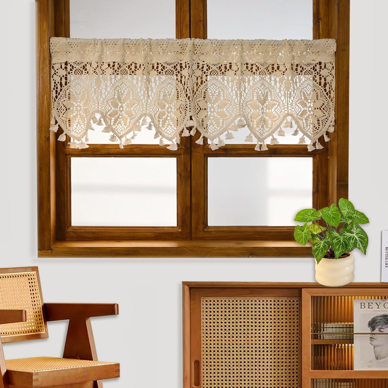 Rustic Macrame Crochet Kitchen Curtain Valance