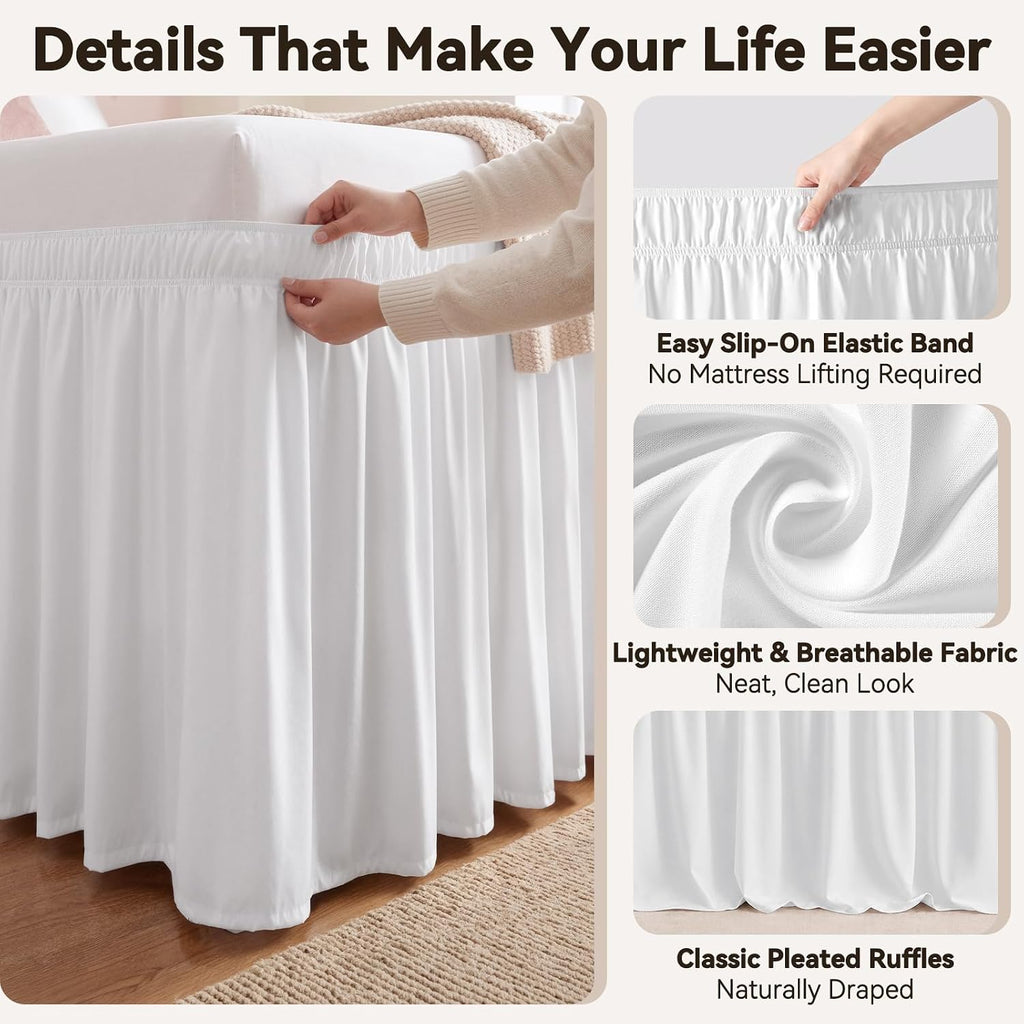 White Elastic Wrap Twin XL Dorm Bed Skirt