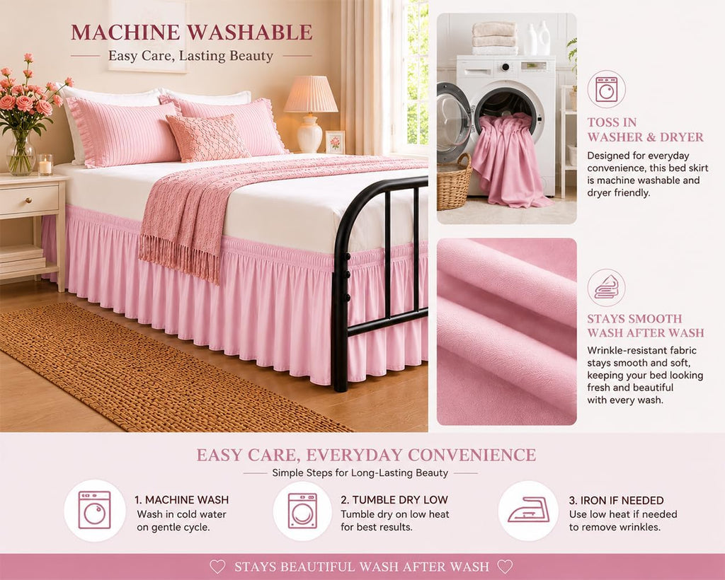 Dusty Pink Split‑Corner Full Bed Skirt