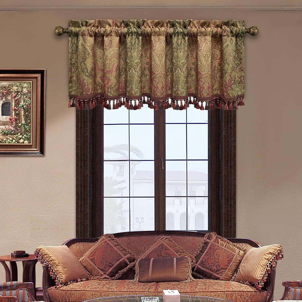 Gradient Red Jacquard Window Valance