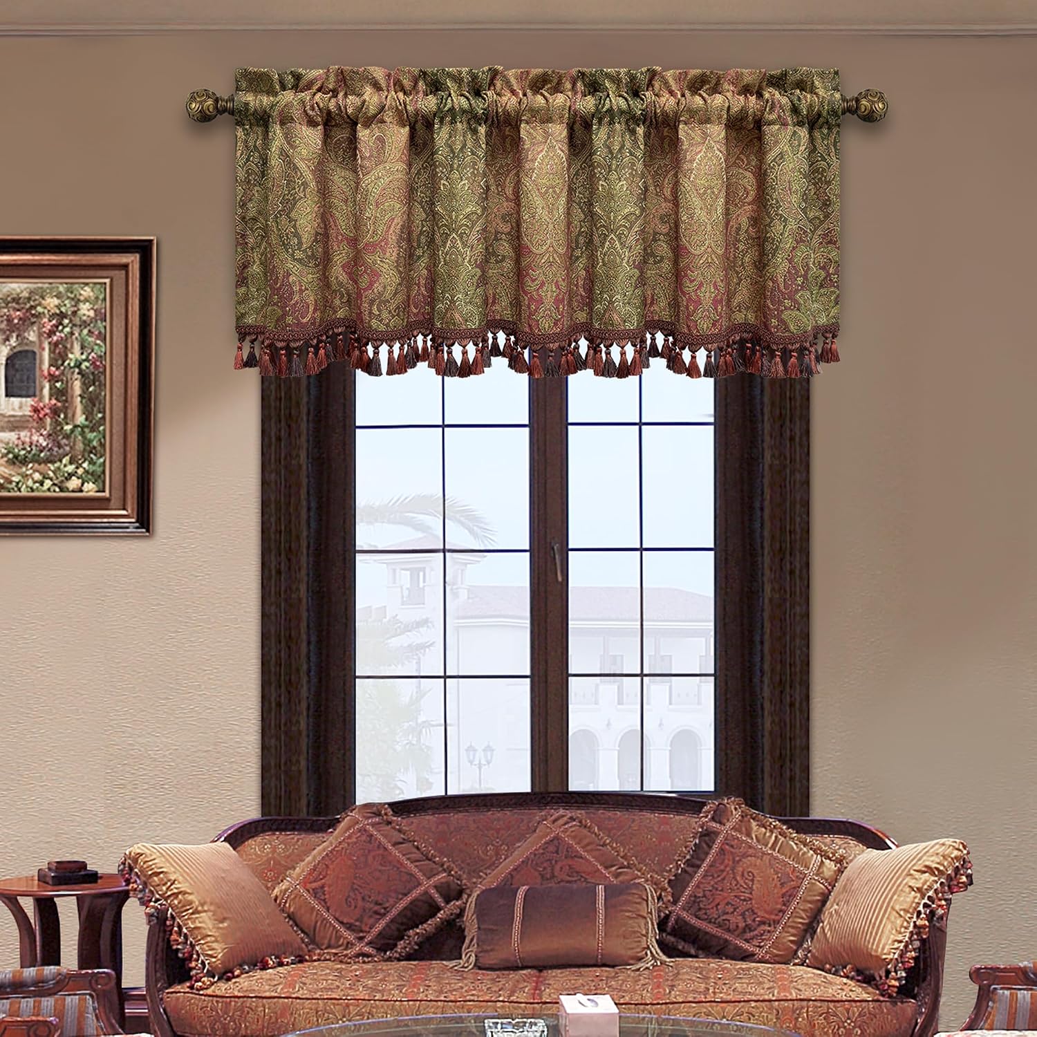 Gradient Red Jacquard Window Valance