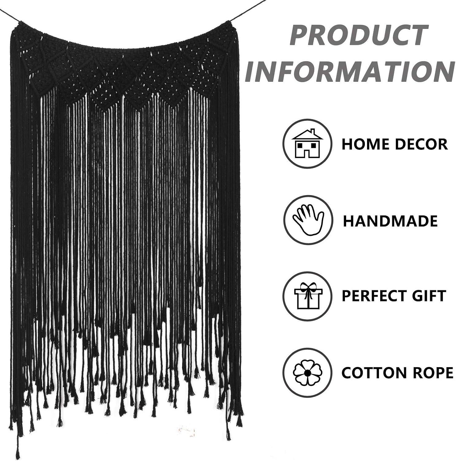 Black Modern Chic Macrame Wall Hanging