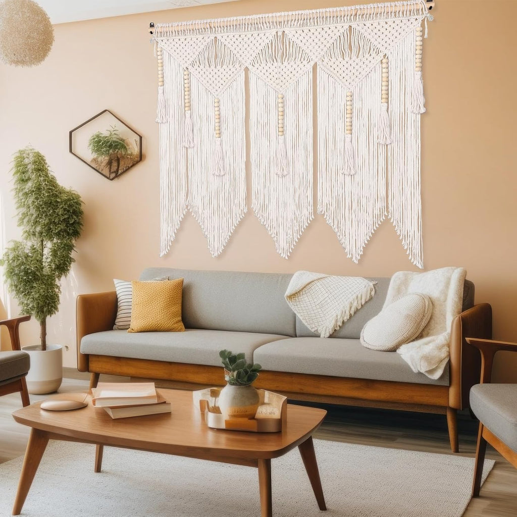 Beige Large Tassel Macrame Wall Hanging