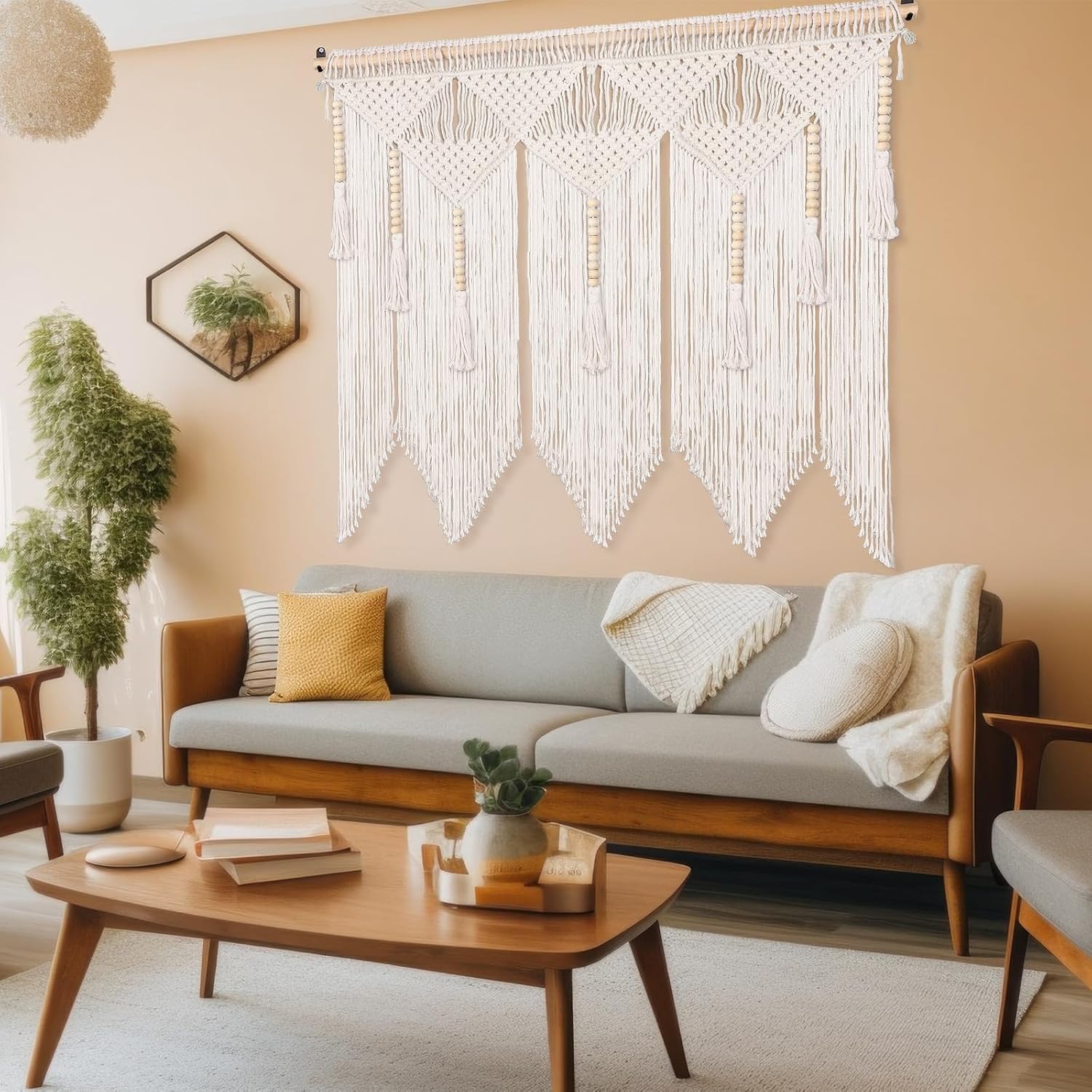 Beige Large Tassel Macrame Wall Hanging