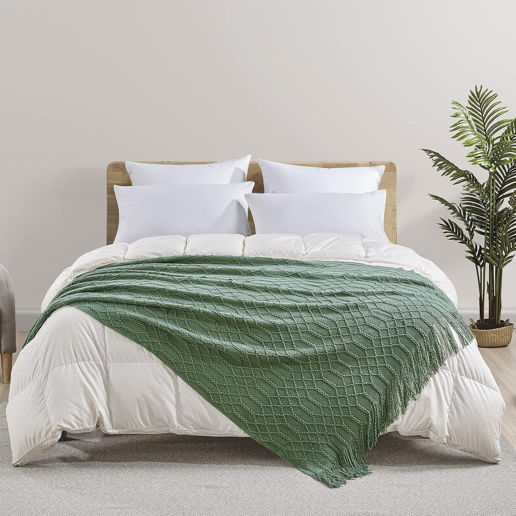 Green Acrylic Knitted Throw Blanket