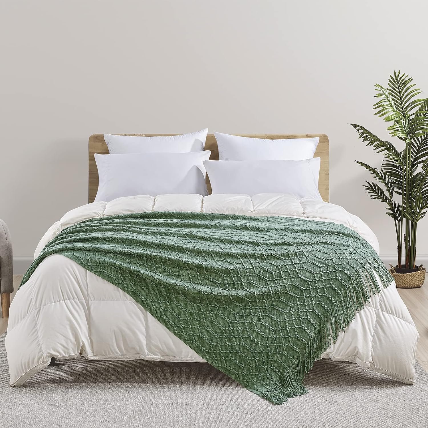 Green Acrylic Knitted Throw Blanket