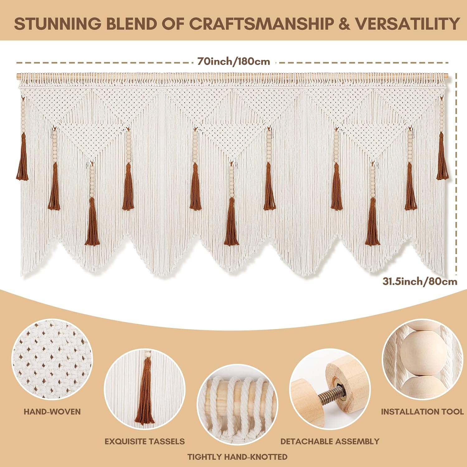 Wood‑Bead Tassel Large Boho Macrame Wall Hanging