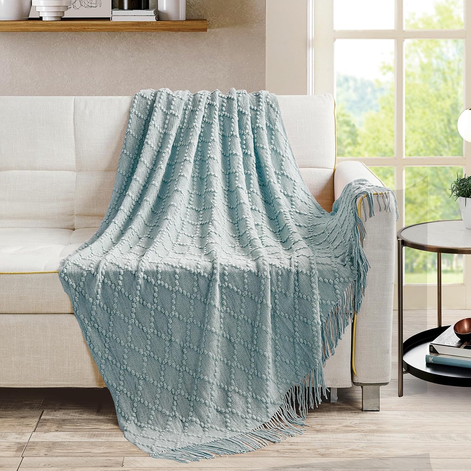 Aqua Jacquard Knit Throw Blanket