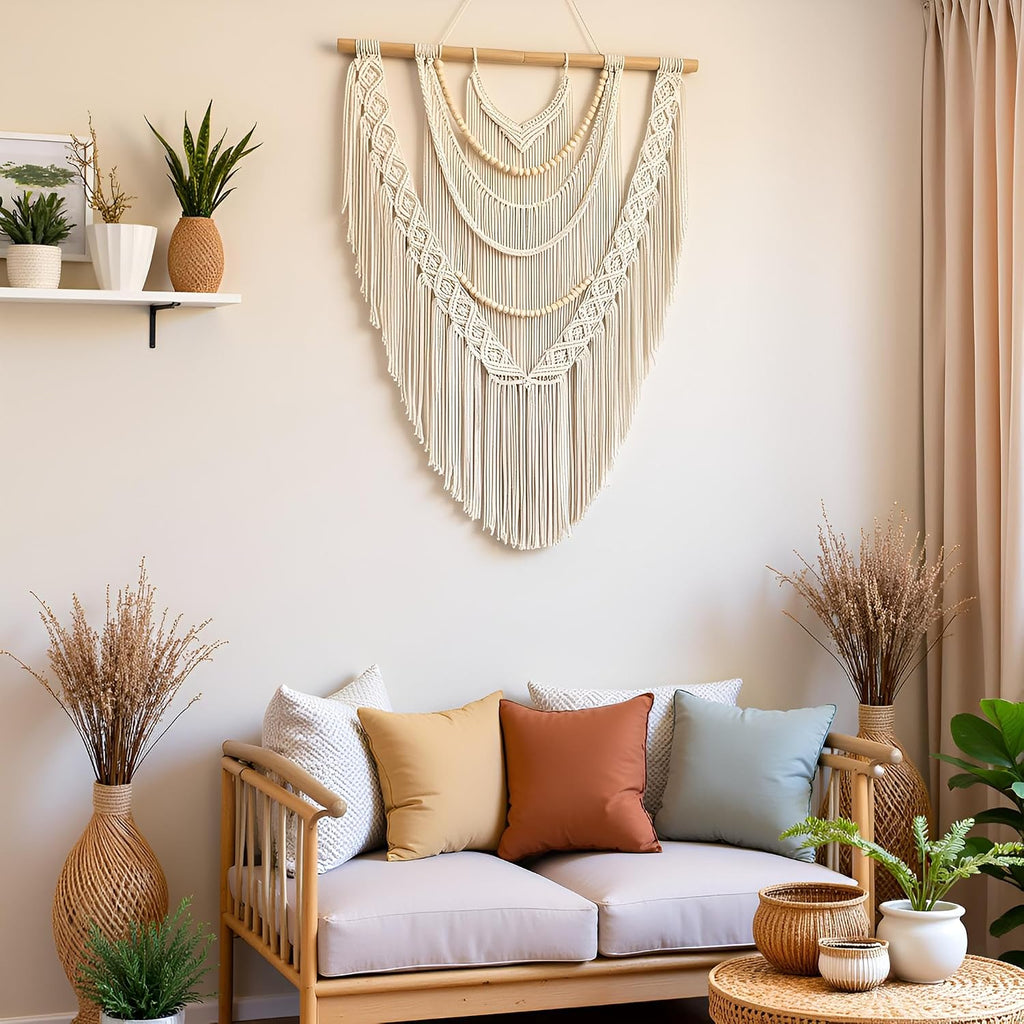 Wood‑Bead Macrame Wall Hanging
