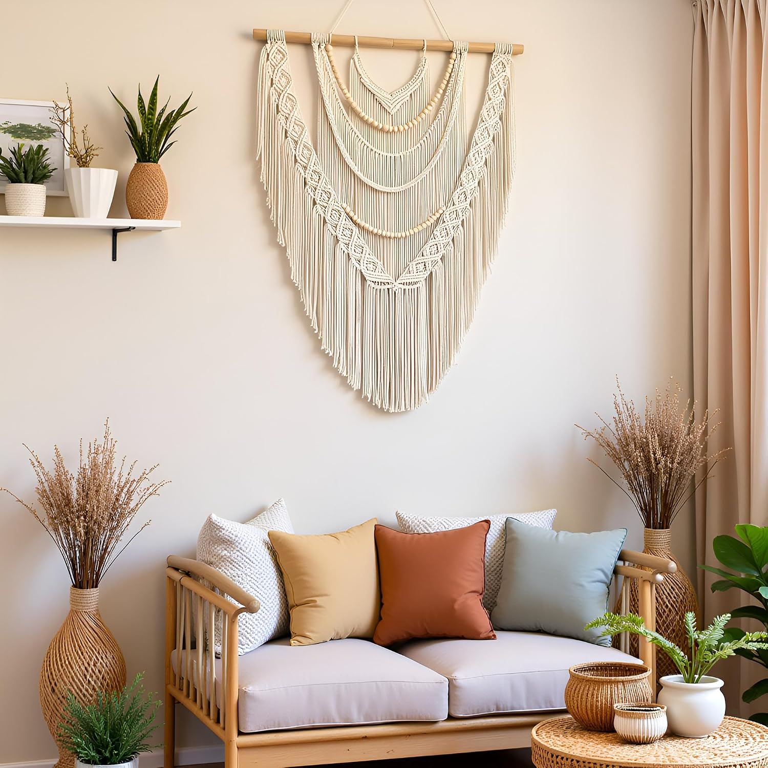 Wood‑Bead Macrame Wall Hanging