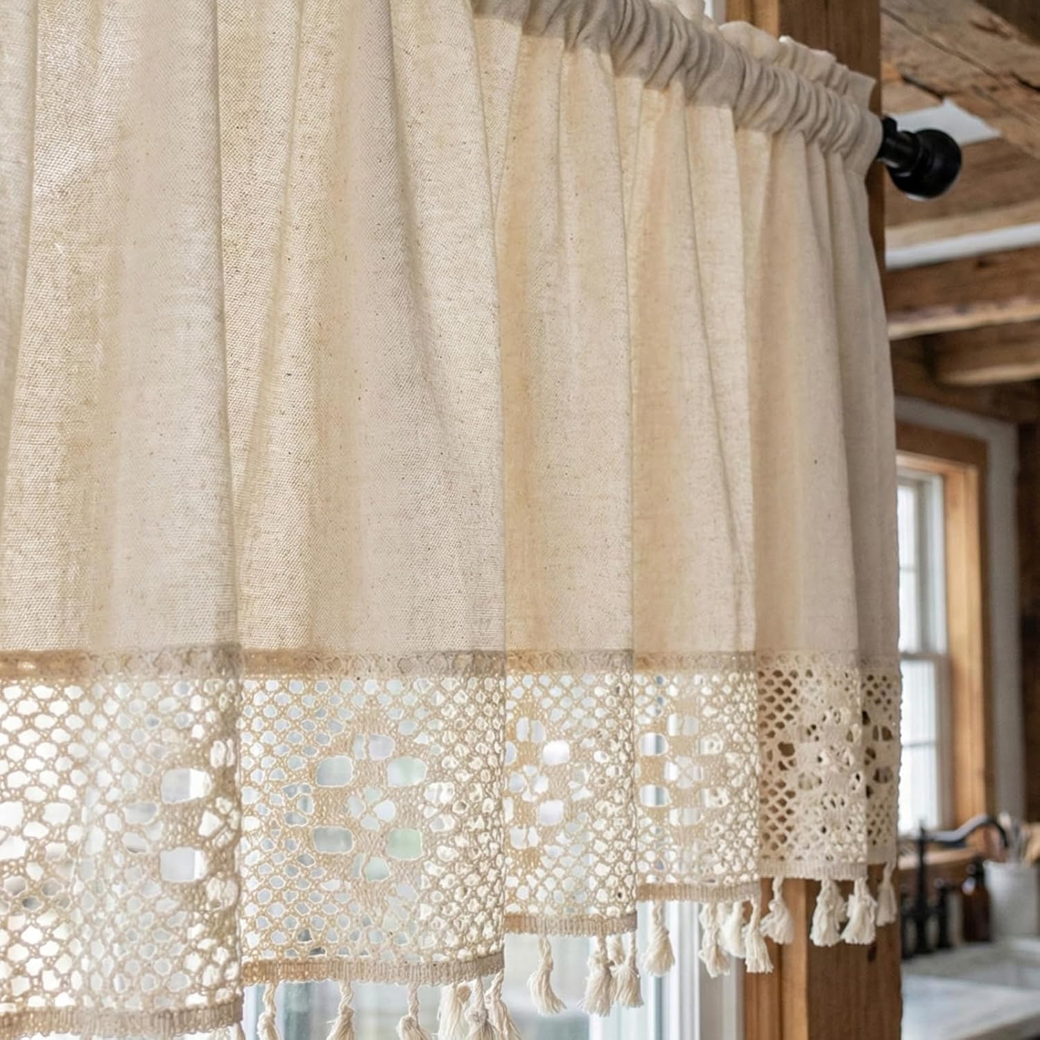Boho Linen Kitchen Window Valance