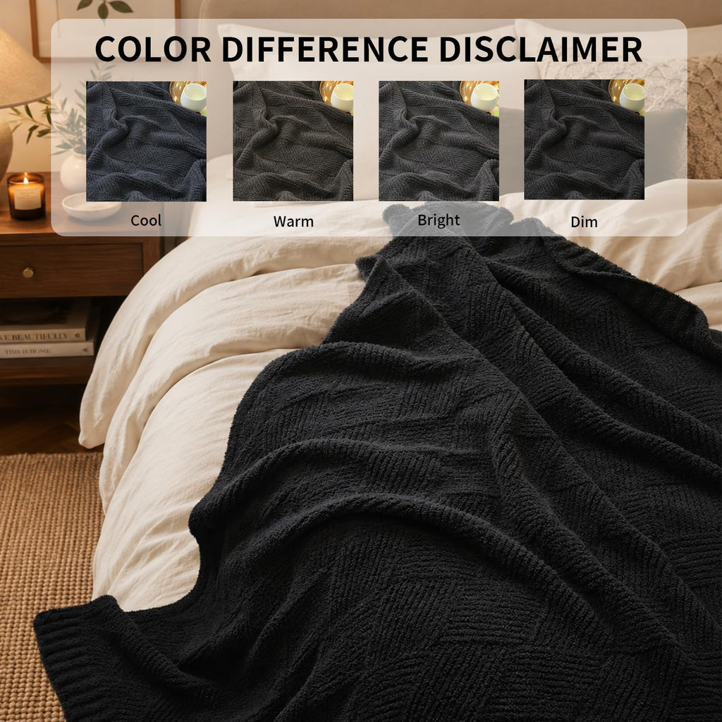 Charcoal Gray Diamond Texture Knit Throw Blanket