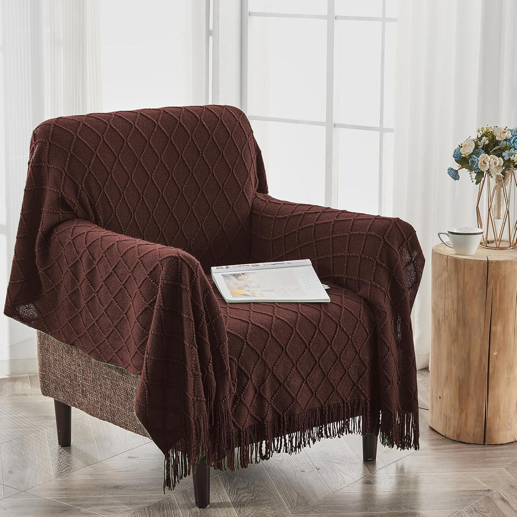 Brown Diamond Knitted Throw Blanket