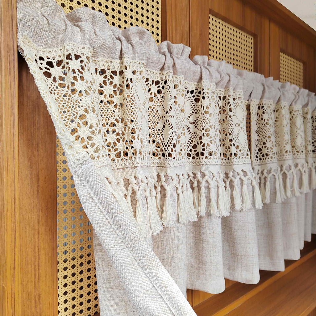 Boho Crochet Lace Linen Sheer Window Valance