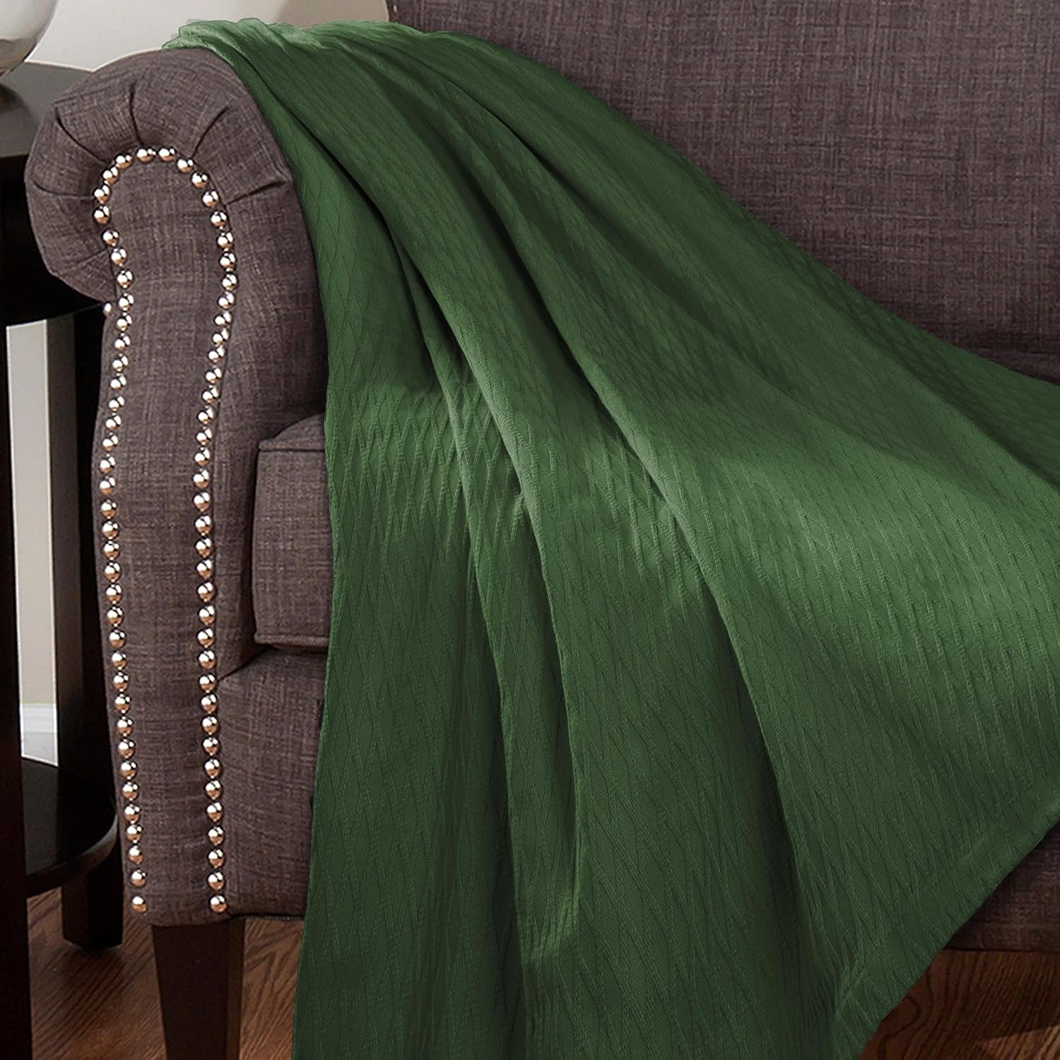 Forest Green Diamond Weave King Cotton Blanket