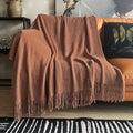 Caramel Bubble Textured Knit Tassel Throw Blanket