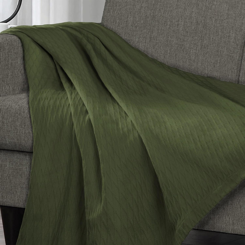 Forest Green Diamond Weave King Cotton Blanket