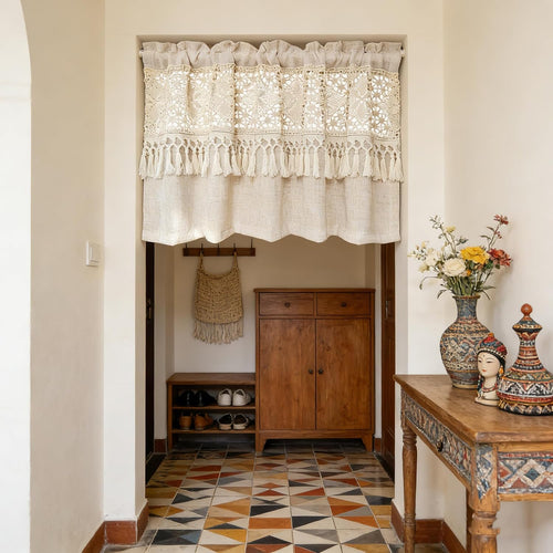 Boho Crochet Lace Linen Sheer Window Valance