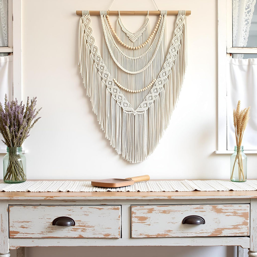 Wood‑Bead Macrame Wall Hanging