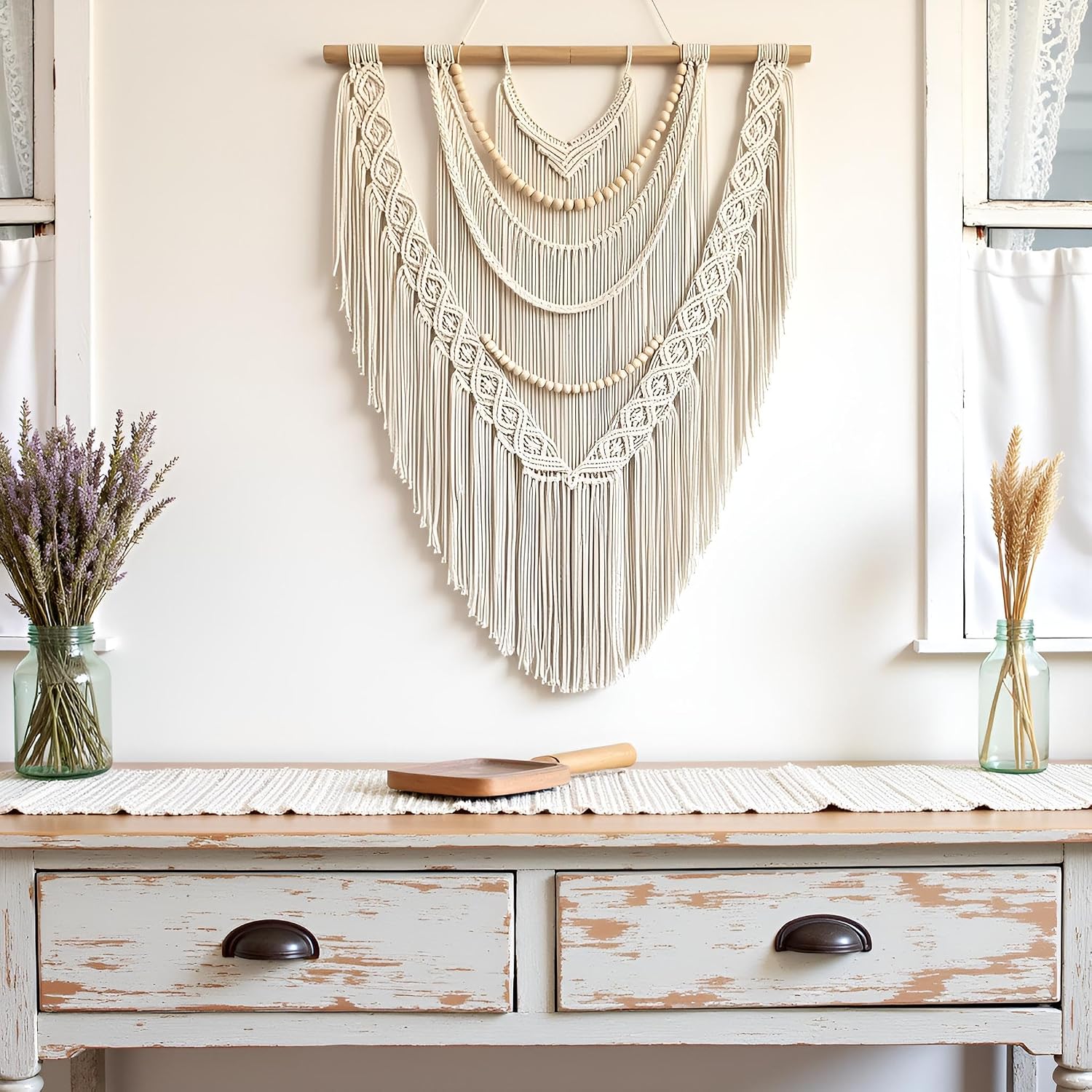 Wood‑Bead Macrame Wall Hanging
