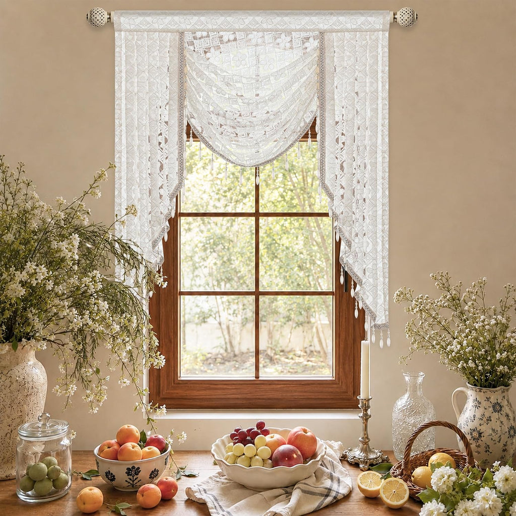 Beige White Sheer Waterfall Valance