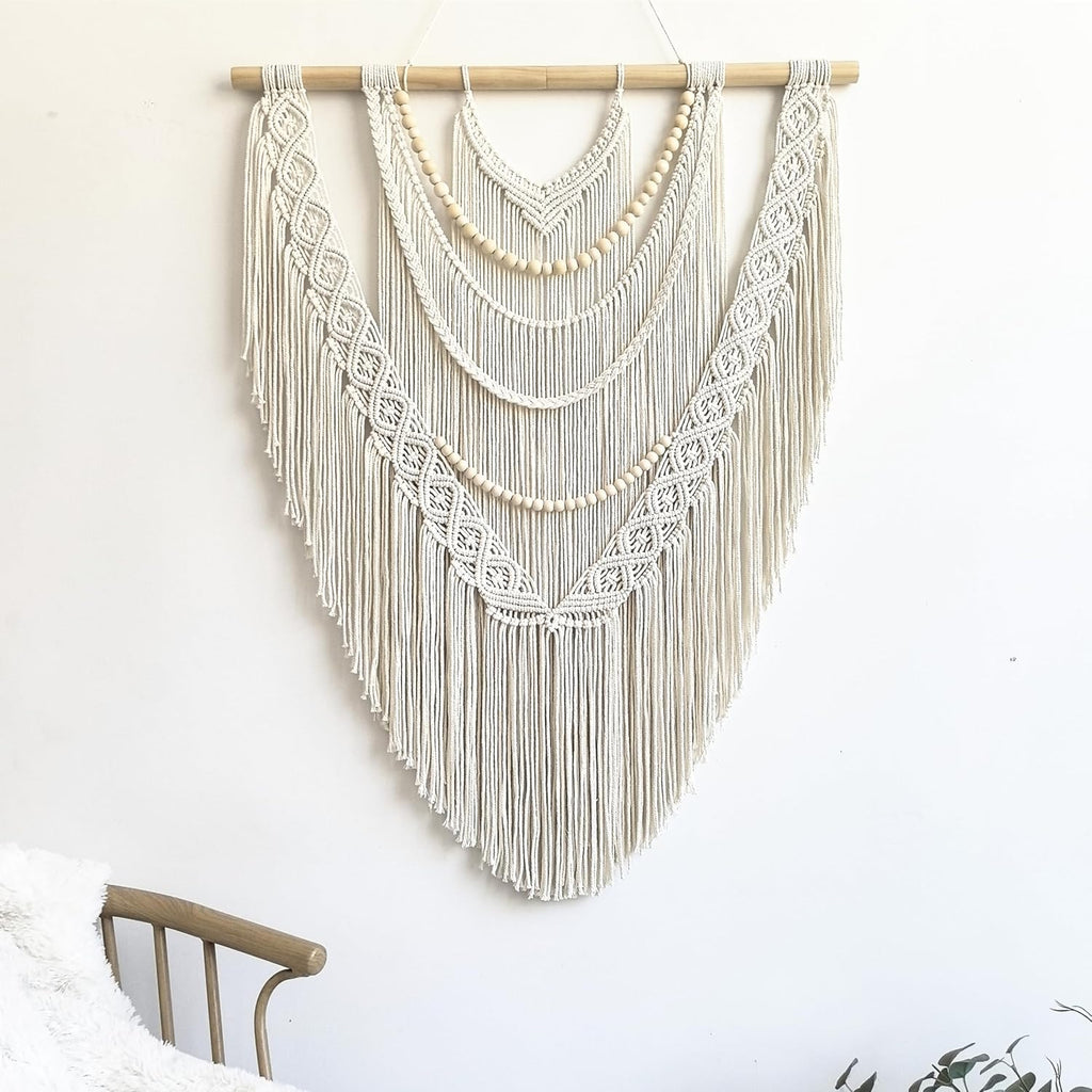 Wood‑Bead Macrame Wall Hanging