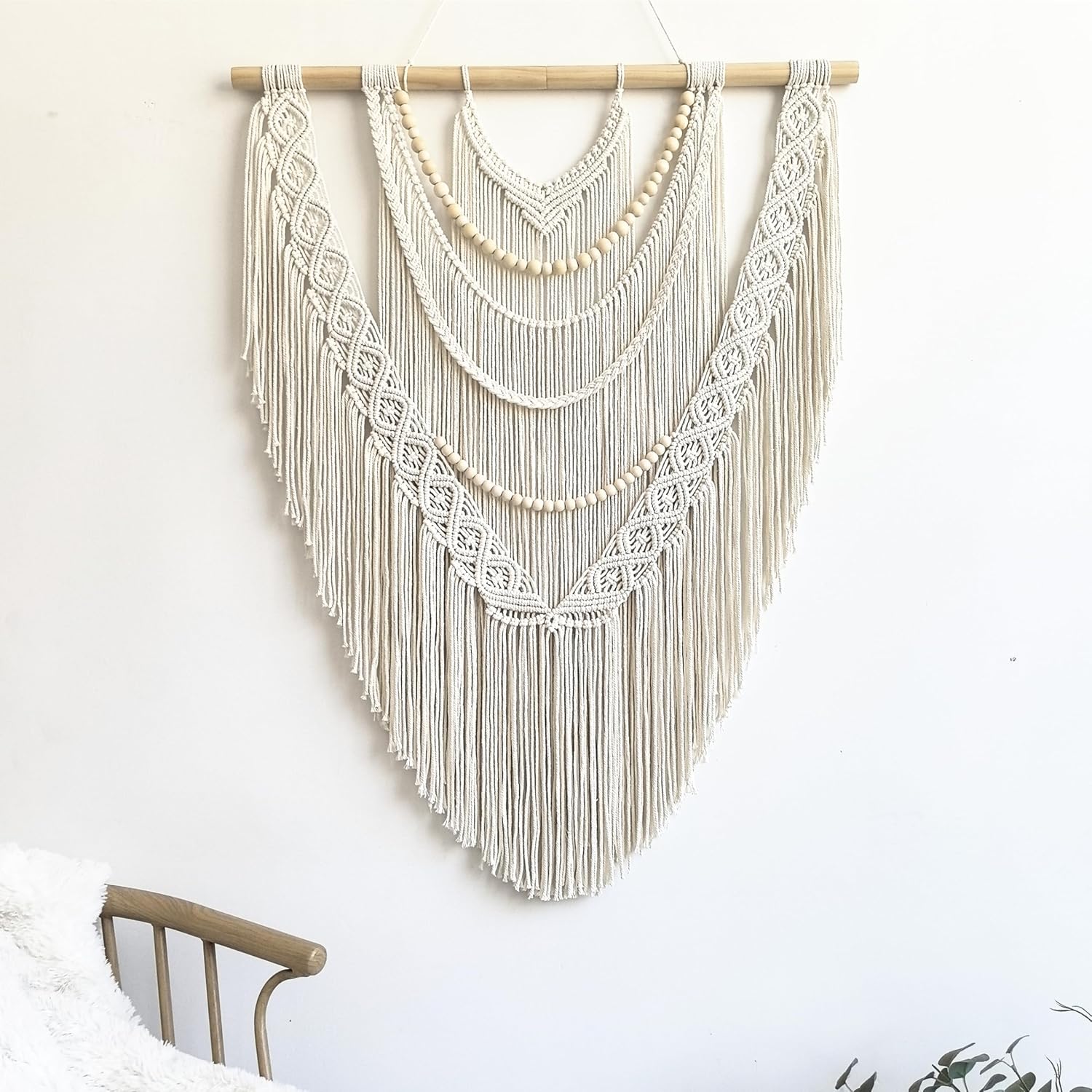 Wood‑Bead Macrame Wall Hanging